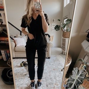 White Cross V Neck Black V-Neck Scrub Top